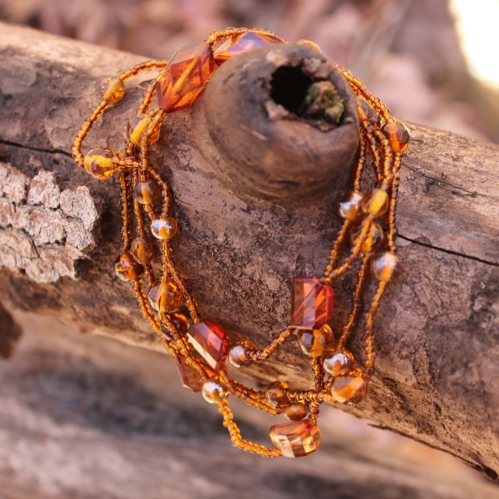 Vintage Orange Glass Bead Necklace